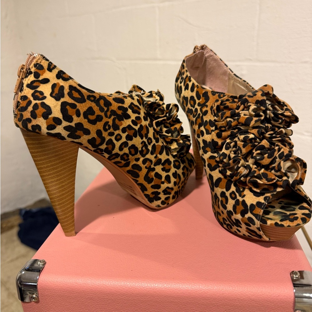 Charlotte Russe Animal Print Ruffle Heels